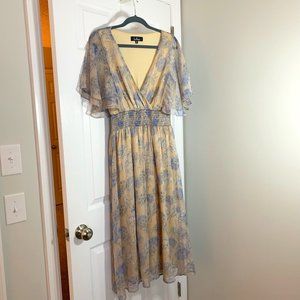 Lulu’s Blue/Beige Floral Midi-Dress | Size M
